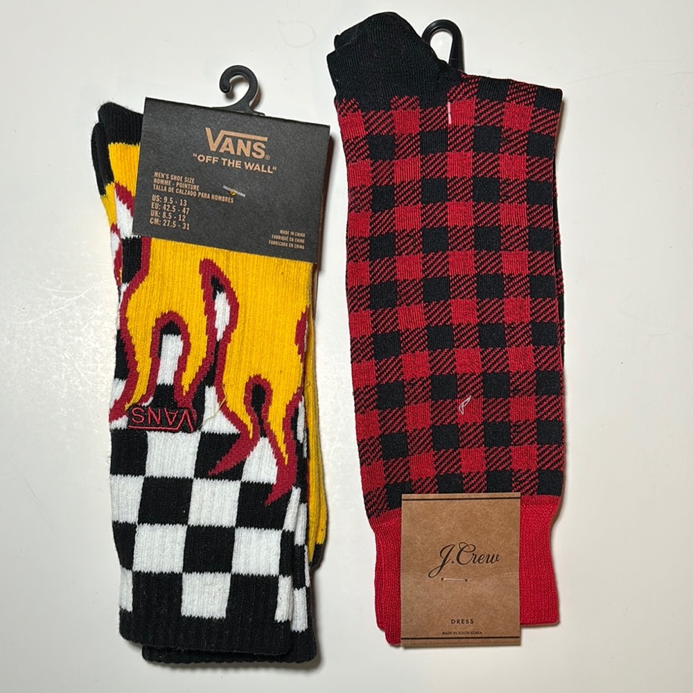⭐️NWT-J. Crew Red and Black Checkered Socks and a pair of Vans Socks